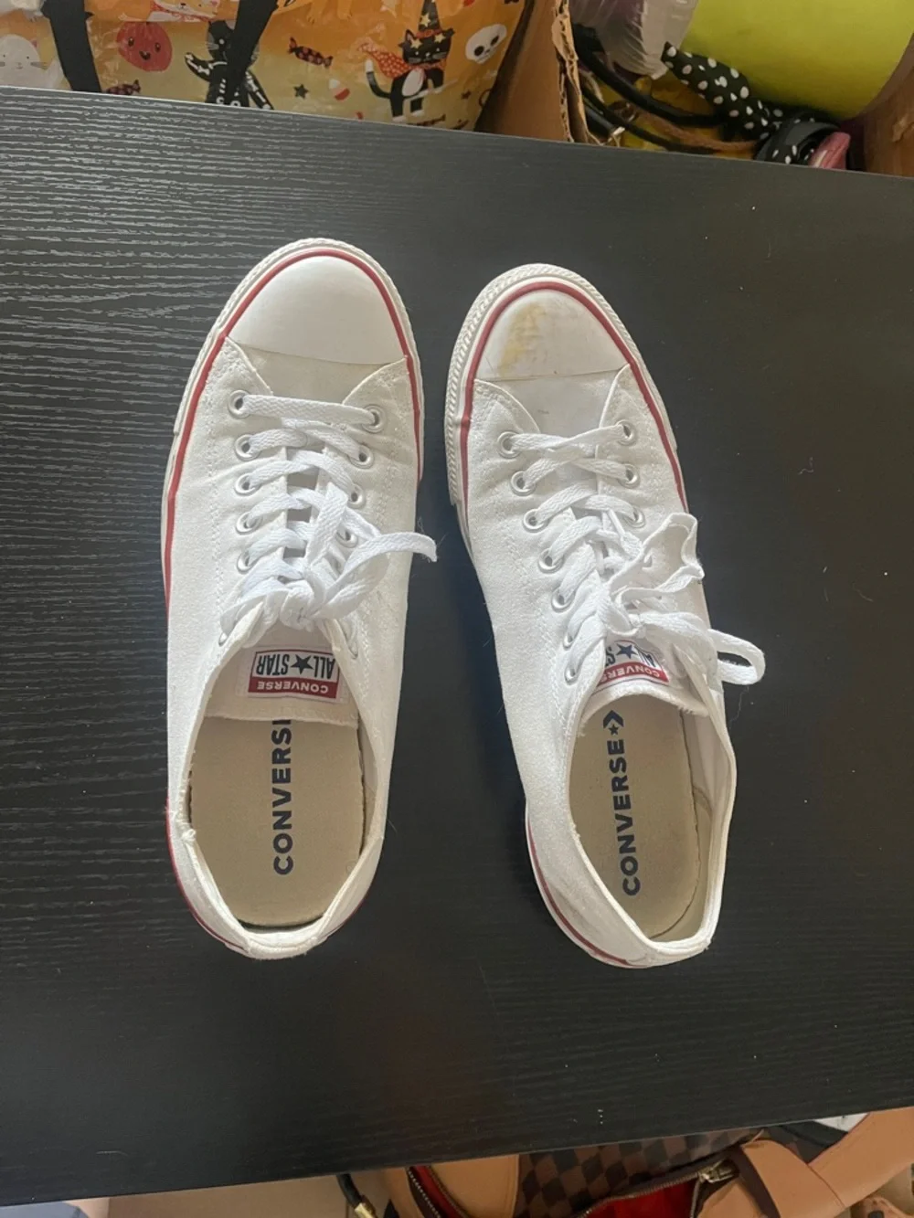 Converse White Canvas Low Top Sneakers with Red Trim - Picture 1 of 6